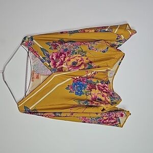 Flying Tomatoe small yellow and pink long sleeve cropped blouse